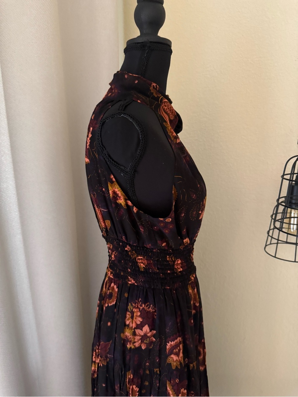 Ulla Johnson Silk Floral Halter Midi Dress Black Boho Luxe - Picture 6 of 12